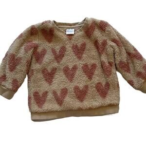 Hanna Andersson Beige, Pink Hearts, Marshmallow Fleece Crewneck Sweatshirt 2T